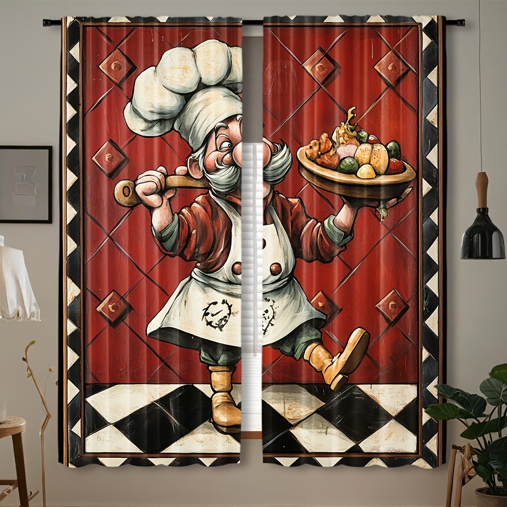 Home Cooking In French - 참신한 요리사 만화 커튼 한 쌍,