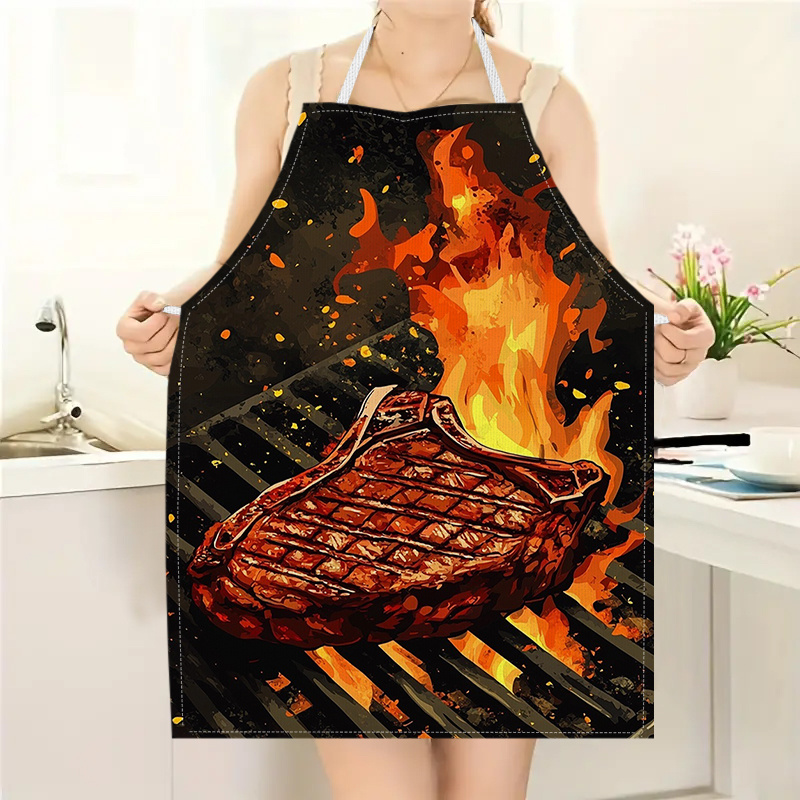 Home Cooking Steak - 불꽃 그릴 프린트가 있는 바베큐 스테이크
