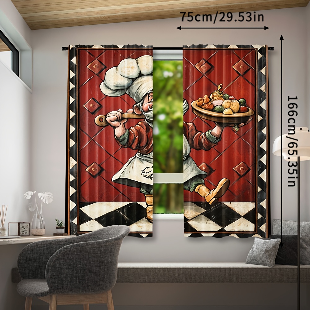 참신한 요리사 만화 커튼 한 쌍, 주방 장식 창문 커튼 - Home Cooking In French 리뷰 및 가격