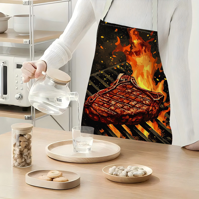 불꽃 그릴 프린트가 있는 바베큐 스테이크 앞치마 1개, - Home Cooking Steak 리뷰 및 가격